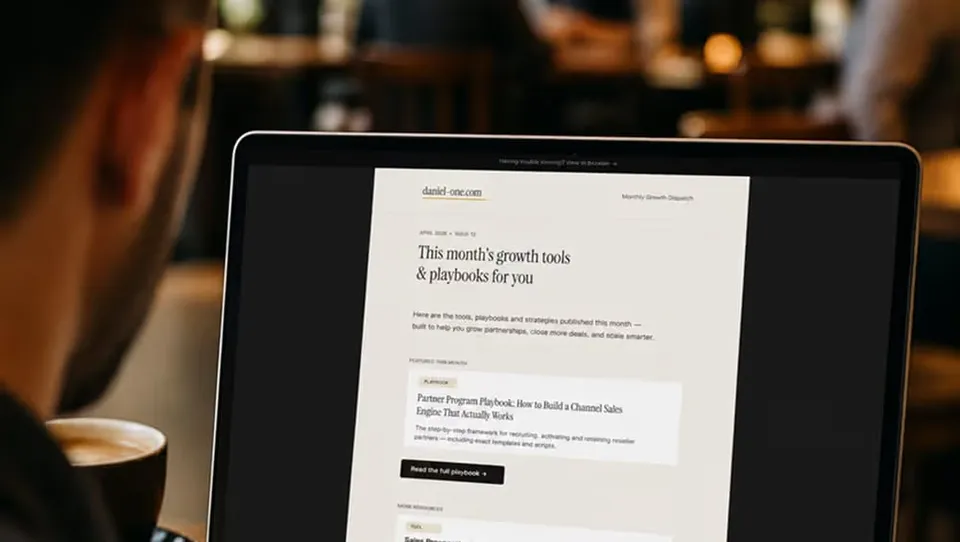 An issue of The Visibility Edge newsletter open on a laptop